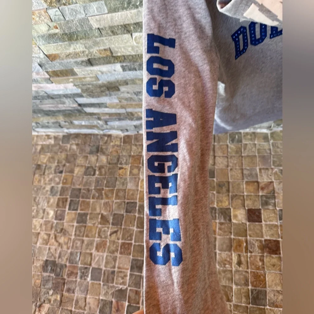 Dodgers pink  Gray Zip-Up Hoodie with Blue LA Logo - Picture 3 of 6